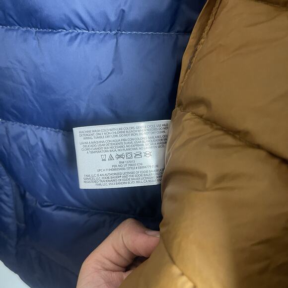 Eddie Bauer Mens Lightweight Water Repellent Packable Jacket 650 Down Blue Small - Picture 13 of 14